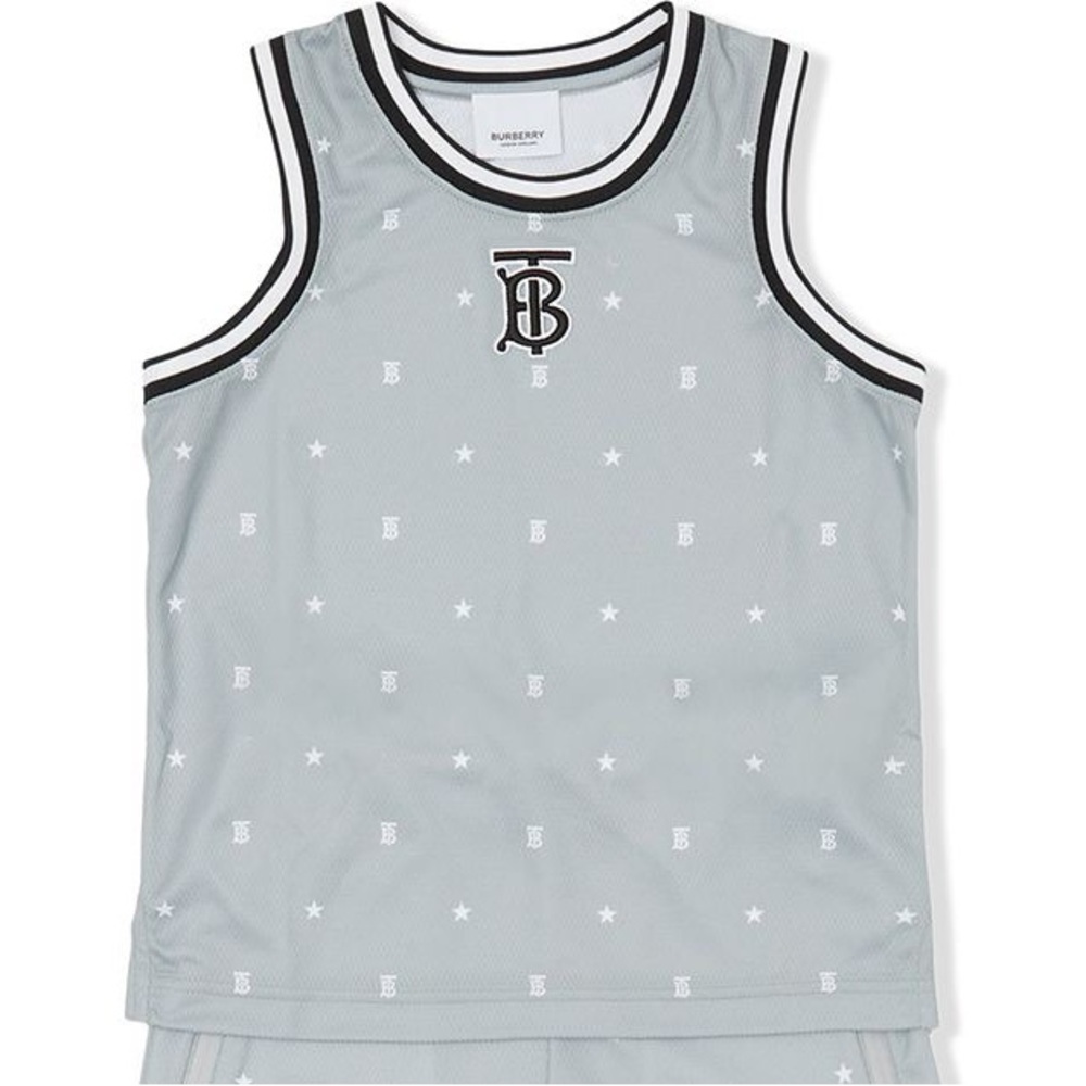 Burberry Light Gray & White Sleeveless Logo Tank Top for Kids